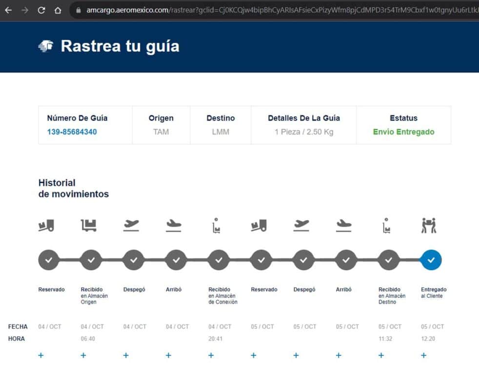 Guia de Aeromexico Cargo Animales vivos